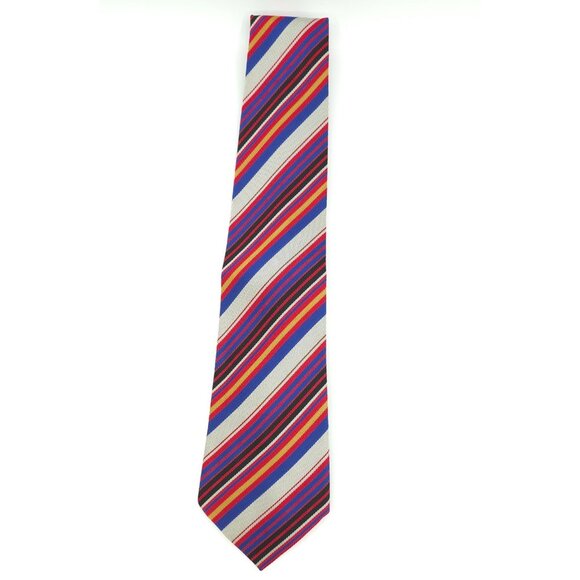 Vintage Blended Tie with Blue, White, Red, and Black Stripes - Gen Y Revival Sty - Picture 1 of 6